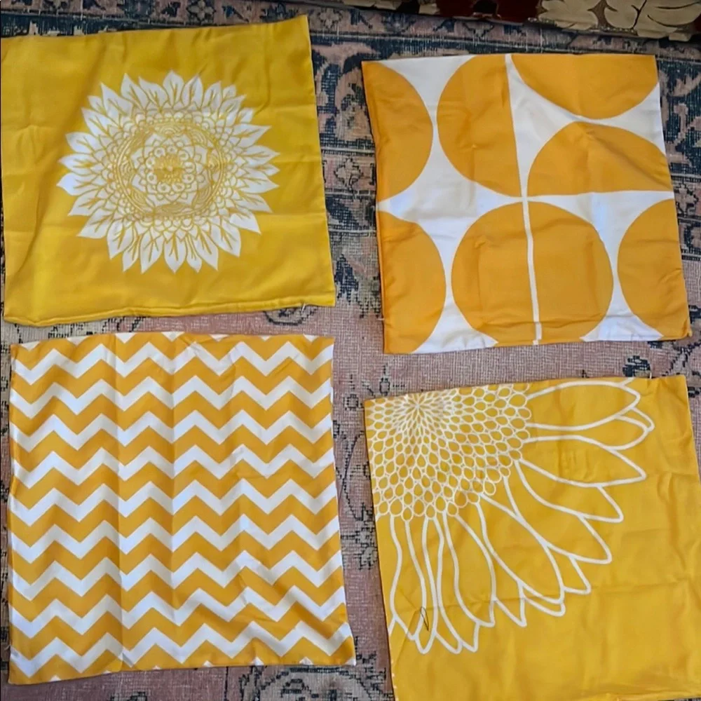 Set of Yellow and White Decorative throw pillow cases